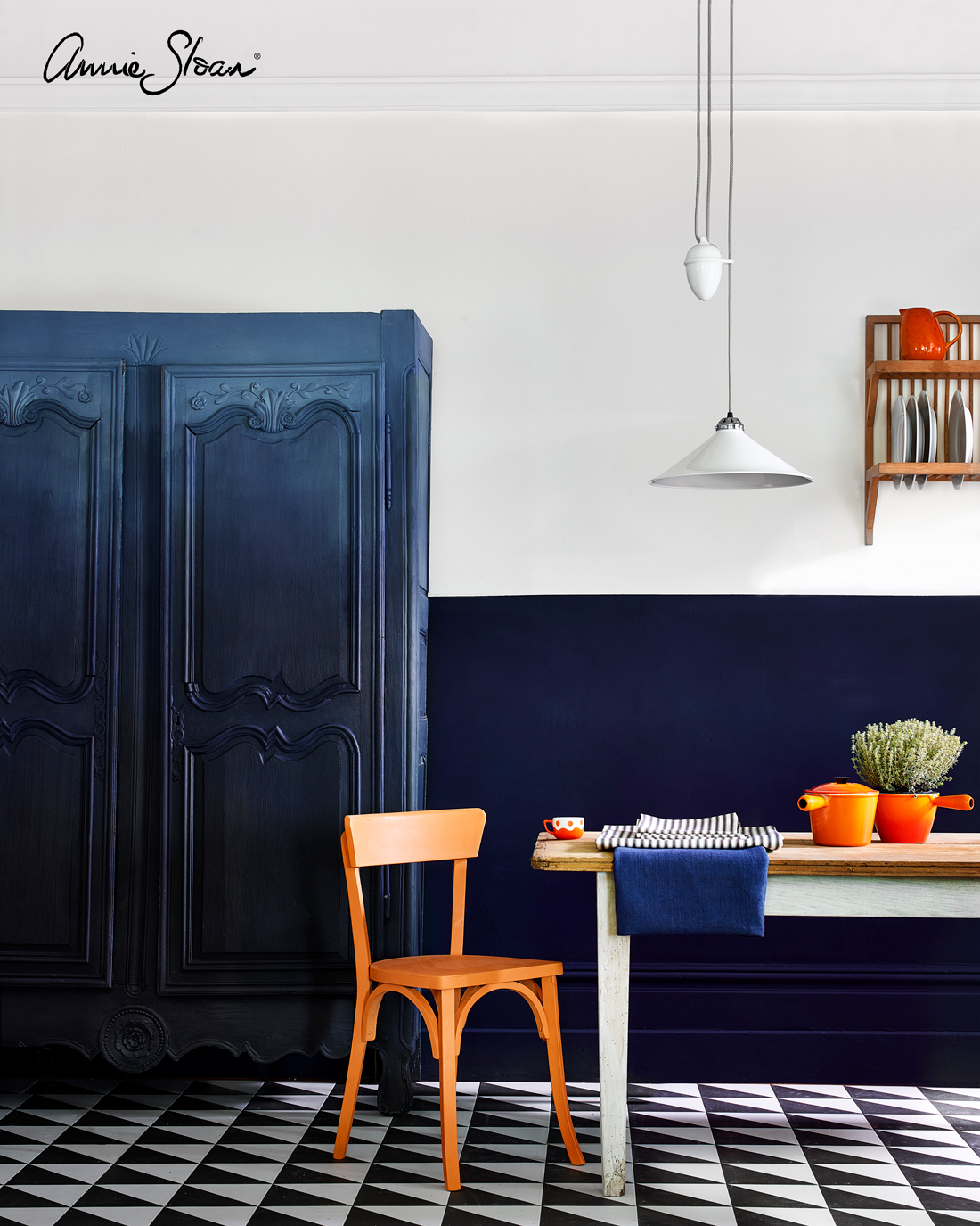 Oxford-Navy-Old-White-and-Barcelona-Orange-dining-with-ombre-armoire-3